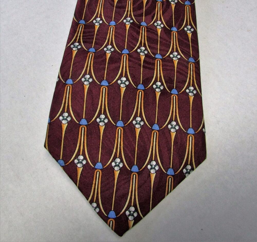 Belle Epoque Bill Blass Deco-Look Wine Gold Swag Sapphire Blue Silk Necktie Tie
